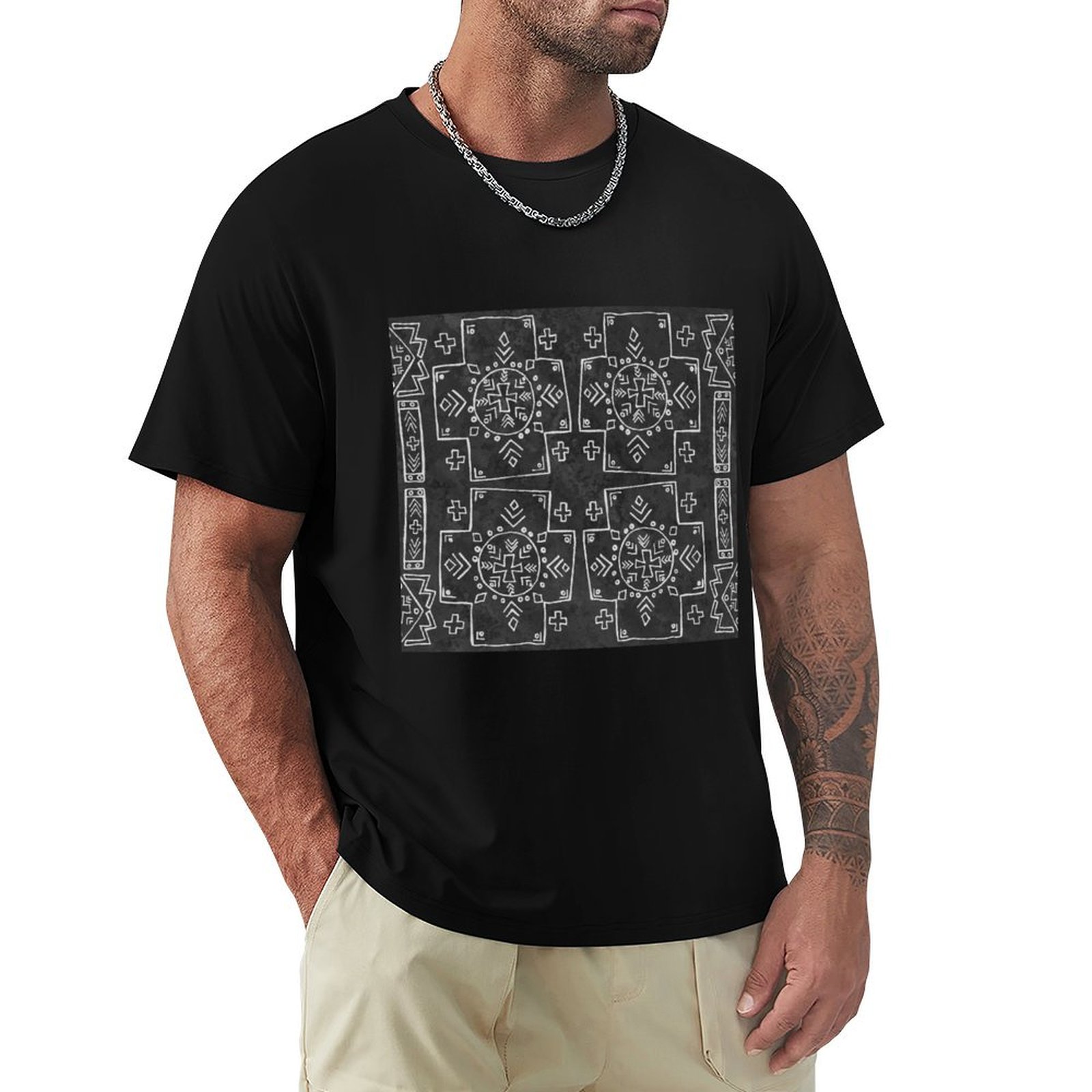 Mudcloth Print Top - Mali Tribal Mud Cloth, Cross and