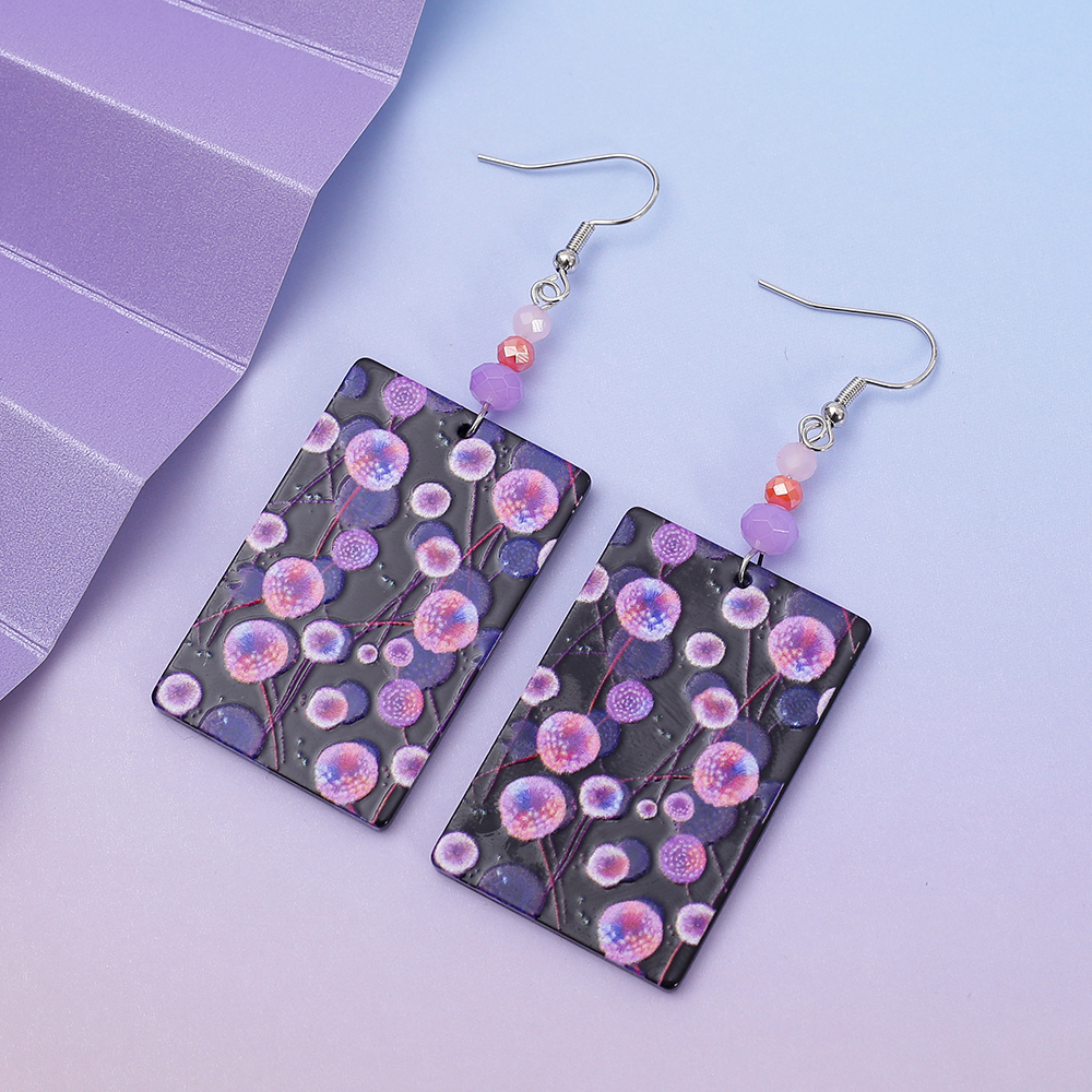 Ethnic Fashion Trends 2026 - Purple Dandelion 3D Printing Vintage Earrings