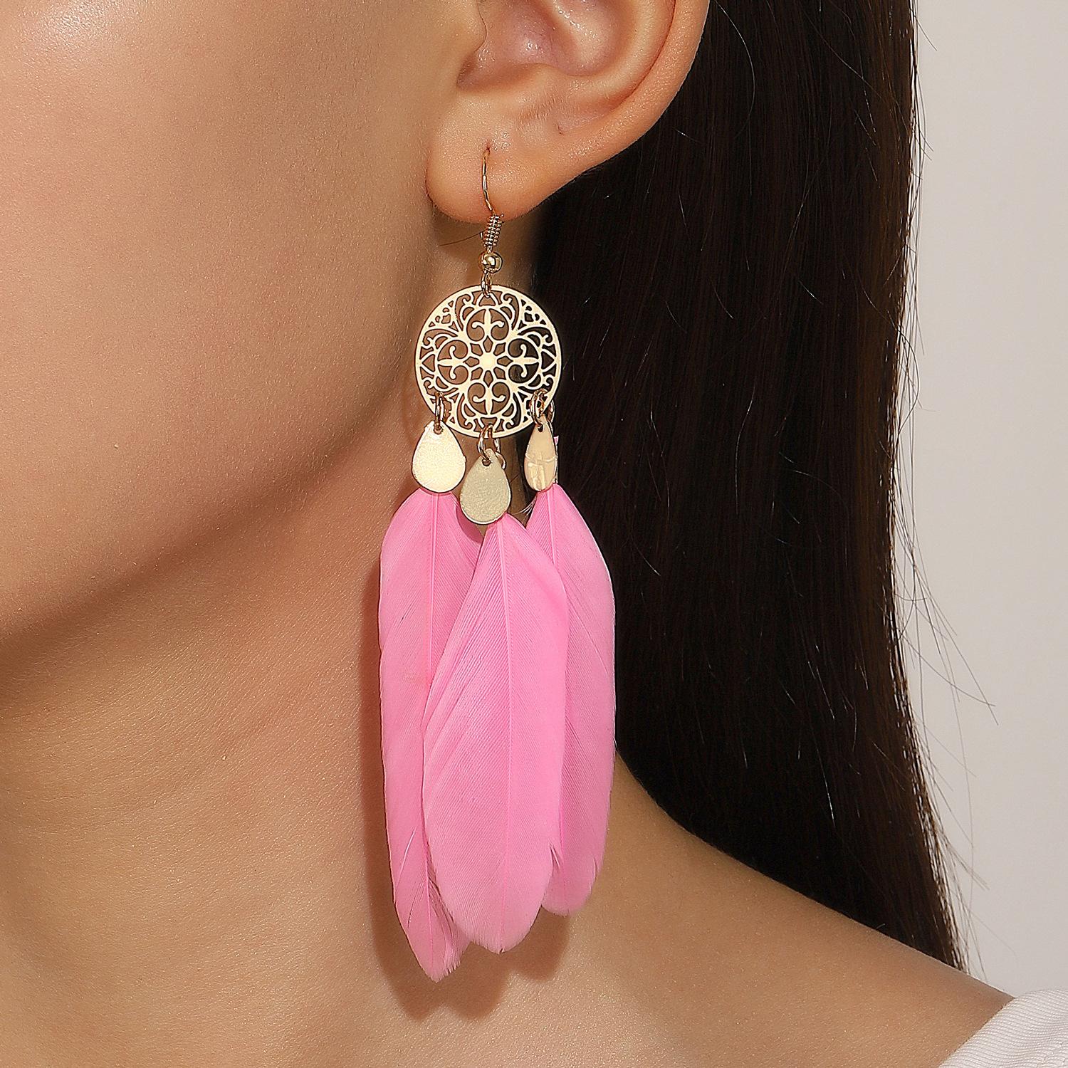 Ethnic Fashion Trends 2026 - Exotic Bohemian Pink Feather Tassel Earrings