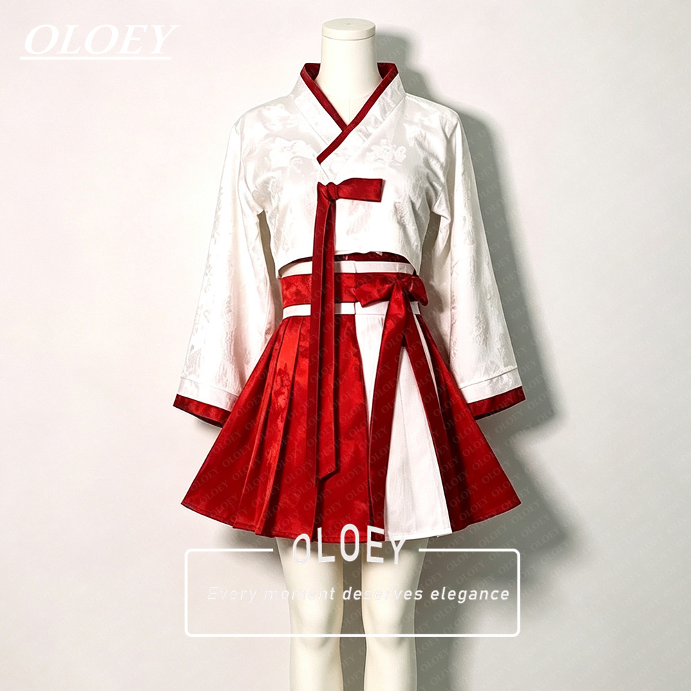 Hanbok Modern Set - OLOEY Modern Red Ivory Short Concert
