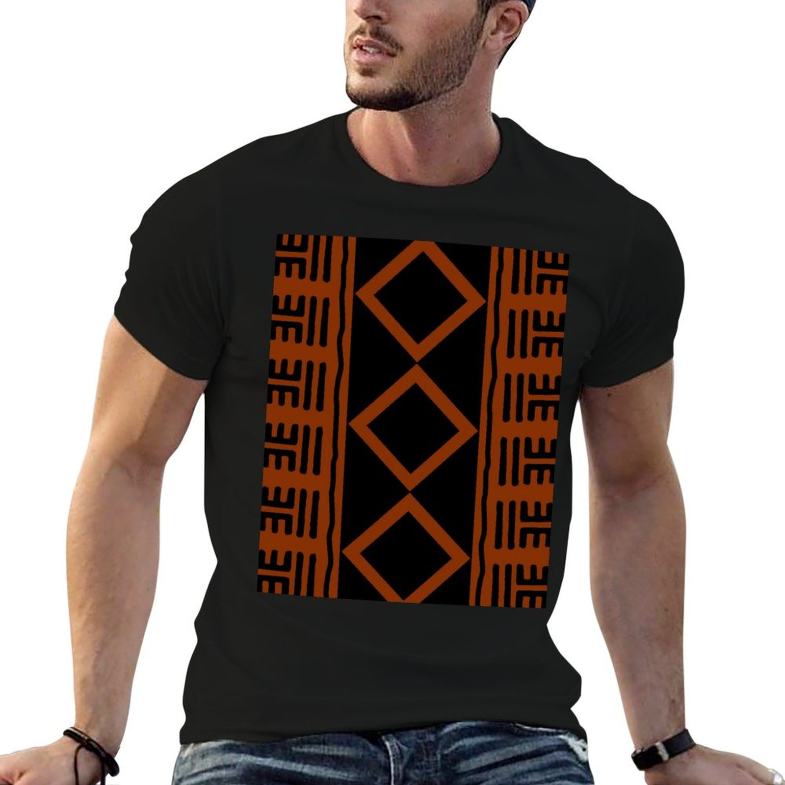 Mudcloth Print Top - Rust Colored African Mudcloth T-Shirt Big