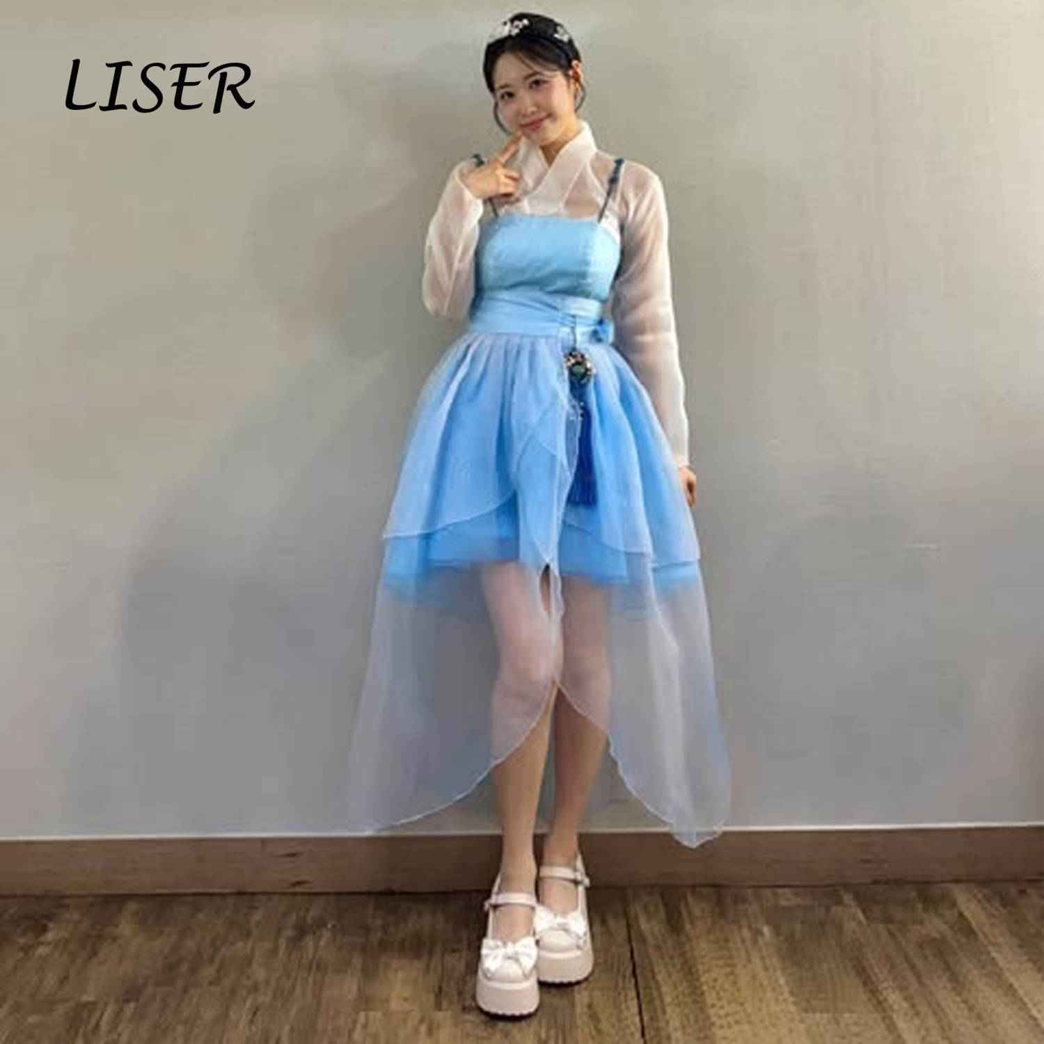 Hanbok Modern Set - Liser Short Modern Hanbok Light Blue