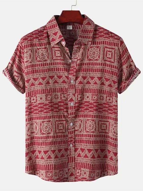 Urban Ethnic Fashion - Men's Ethnic Style Short Sleeve Floral