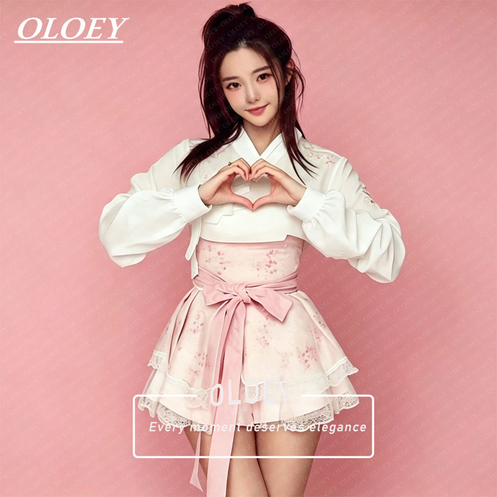Hanbok Modern Set - OLOEY Modern Pink Floral Print Short