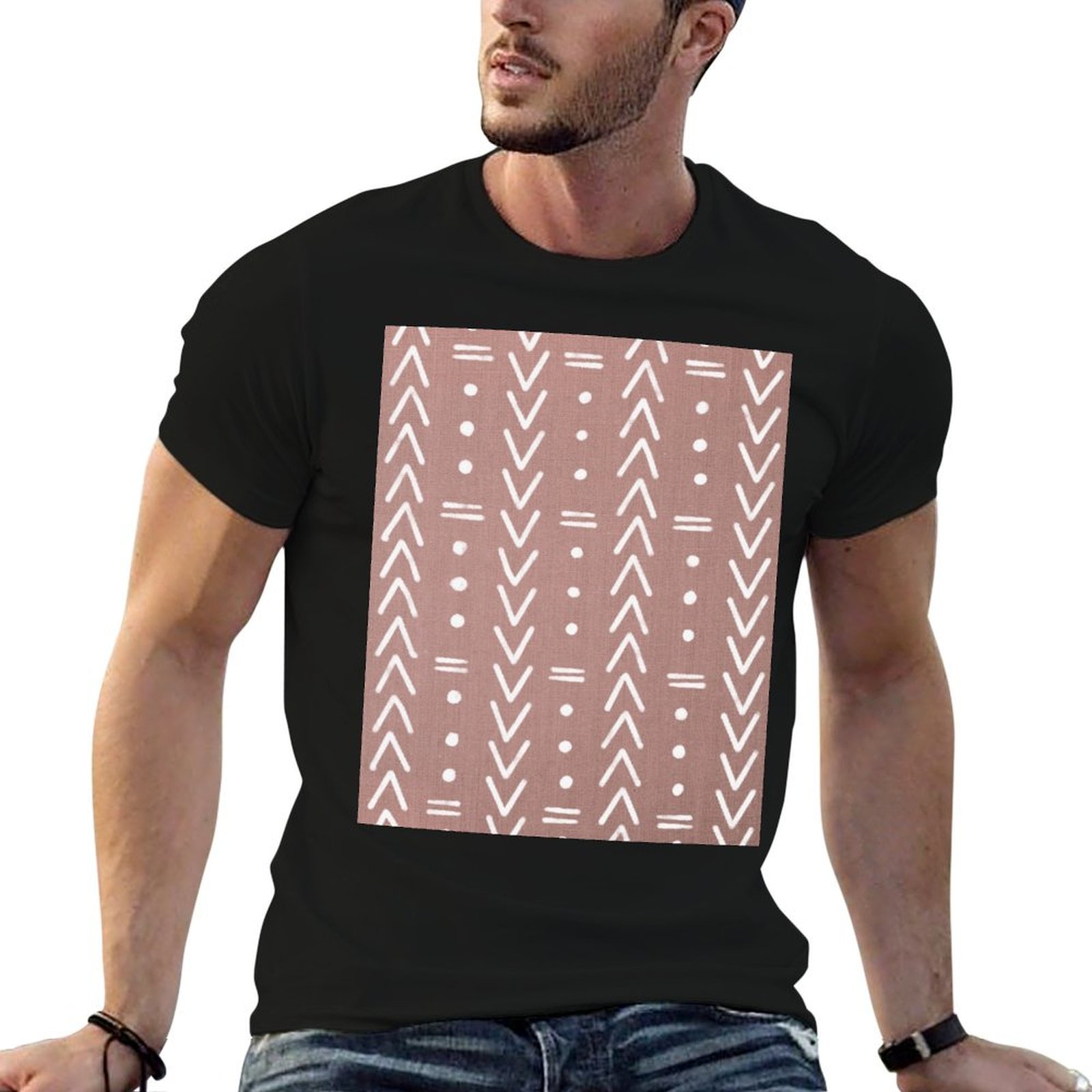 Mudcloth Print Top - Mudcloth White Geometric Shapes in Blush