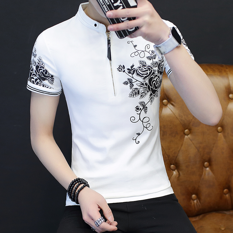 Urban Ethnic Fashion - Fashionable Short Sleeve Stand Collar Printed