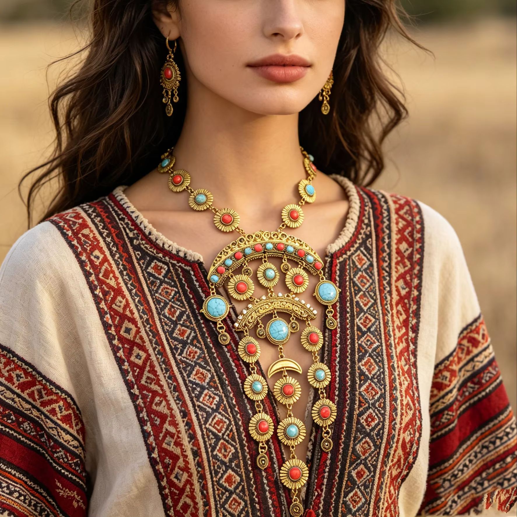 Ethnic Fashion Shoot - Vintage Chinese Ethnic Style Necklace Multi-layer