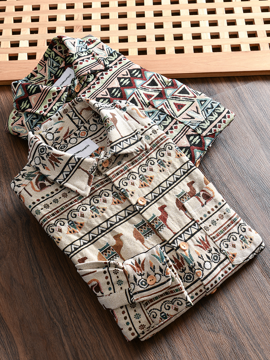 Urban Ethnic Fashion - Thickened Collared Men's Shirt Ethnic Style
