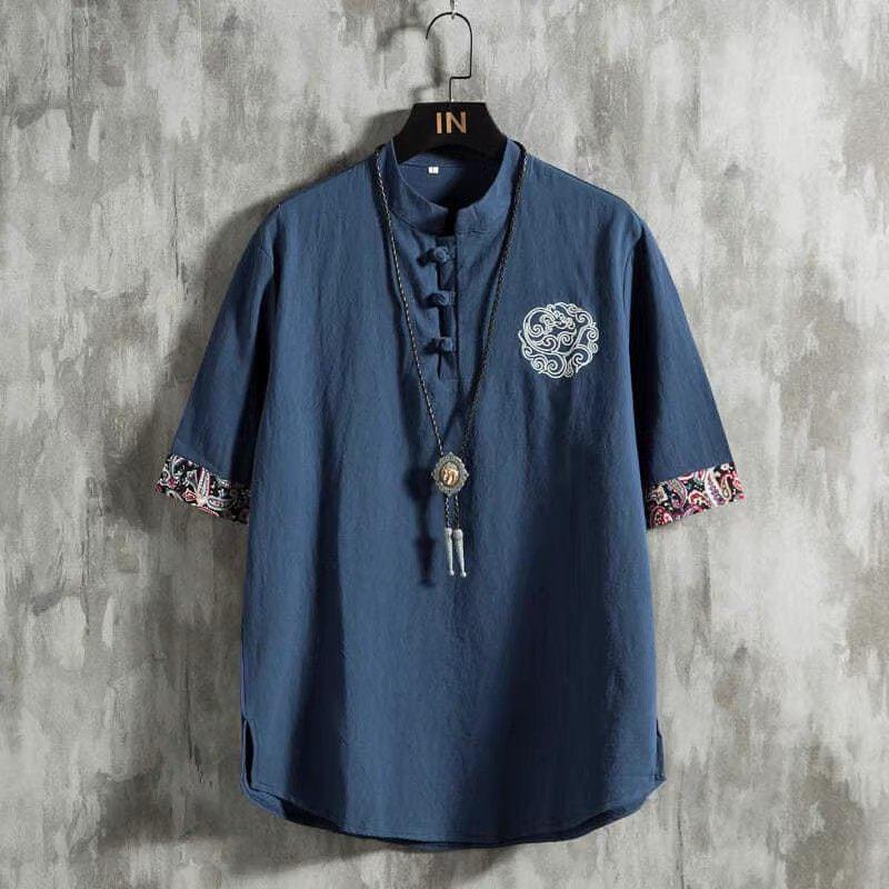 Linen Short Sleeve T-Shirt Men - Urban Ethnic Fashion 评论和价格