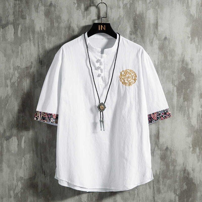 Linen Short Sleeve T-Shirt Men - Urban Ethnic Fashion 评论和价格