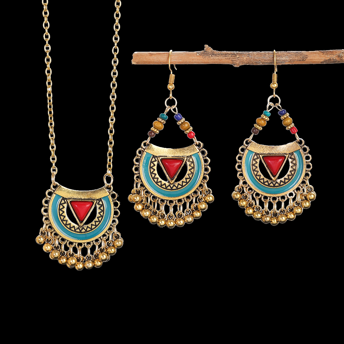 Ethnic Red Stone Necklace Earr - Ethnic Fashion Trends 2026 评论和价格